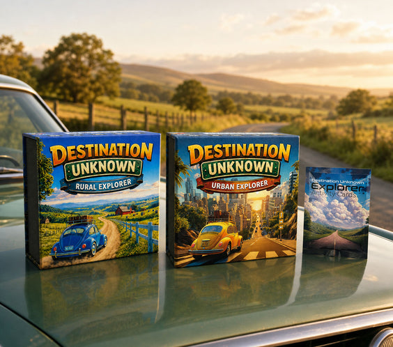 All three Destination Unknown games in the Adventure Bundle — Urban, Rural, and Activity Expansion
