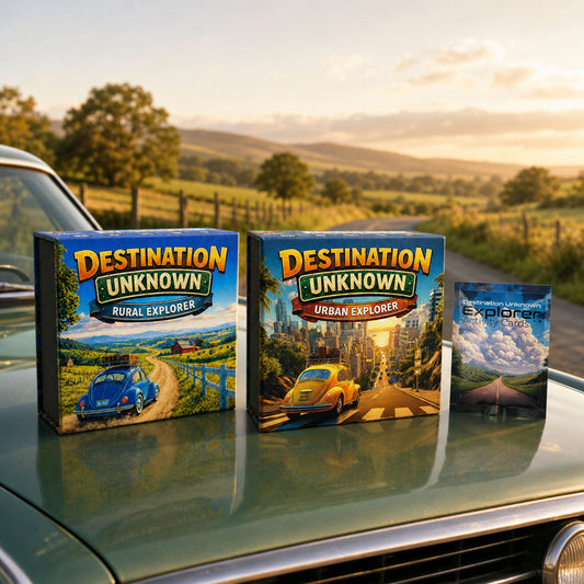 All three Destination Unknown games in the Adventure Bundle — Urban, Rural, and Activity Expansion