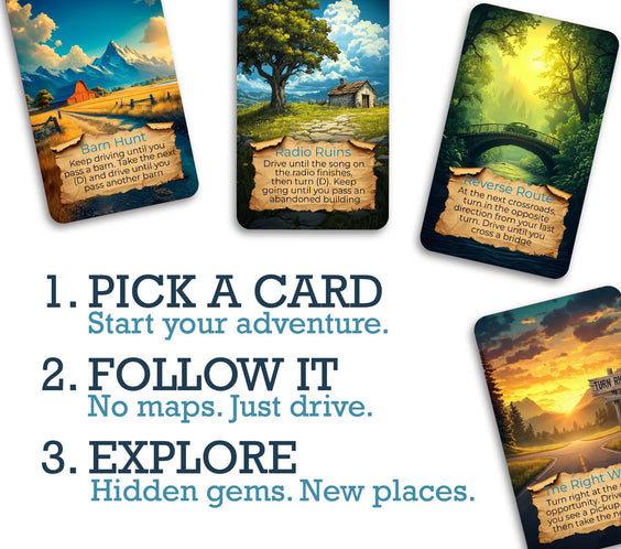 How to play Destination Unknown Rural Explorer: draw a card, follow the prompt, discover somewhere new