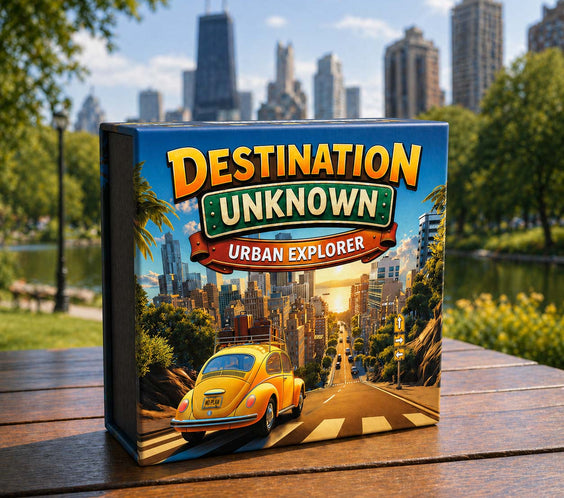 Urban Explorer adventure cards laid out showing prompts for city detours and hidden gems
