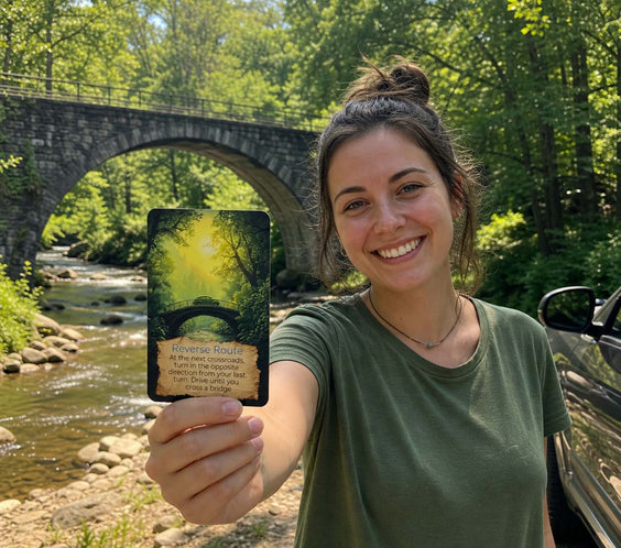 Reverse Route card from Destination Unknown — spontaneous prompts to change up any drive