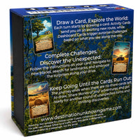 Back of the Rural Explorer card deck box featuring rural landscape artwork