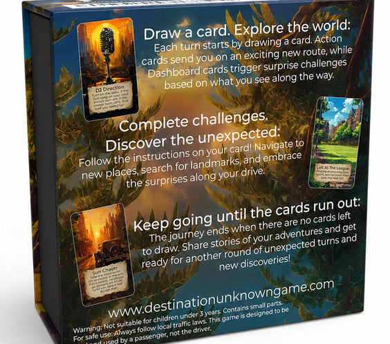 Back of the Urban Explorer card deck box showing city skyline artwork