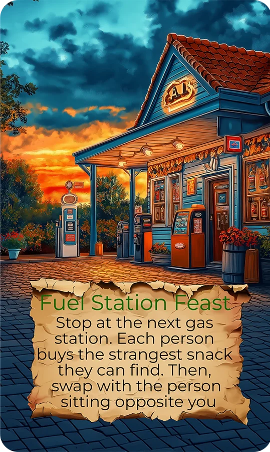Fuel Station Feast card from Destination Unknown